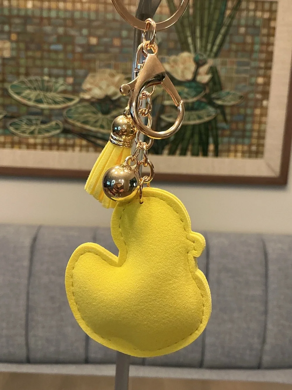 Yellow Puffy Rhinestone Duck Keychain/Bag Charm with Tassel NWT